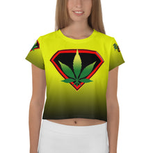 Load image into Gallery viewer, Yellow Cannabis woman All-Over Print Crop Tee