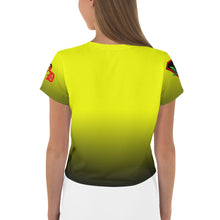 Load image into Gallery viewer, Yellow Cannabis woman All-Over Print Crop Tee