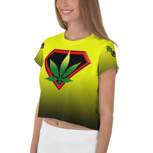 Load image into Gallery viewer, Yellow Cannabis woman All-Over Print Crop Tee