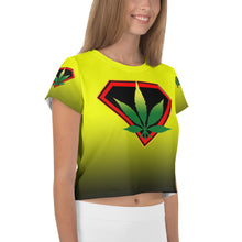 Load image into Gallery viewer, Yellow Cannabis woman All-Over Print Crop Tee