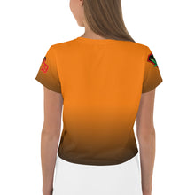 Load image into Gallery viewer, Orange Cannabis woman All-Over Print Crop Tee