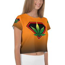 Load image into Gallery viewer, Orange Cannabis woman All-Over Print Crop Tee
