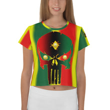Load image into Gallery viewer, Rasta Coloring style Bornready Warrready Backside Style 1 All-Over Print Crop Tee