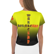 Load image into Gallery viewer, Yellow to Black Bornready Warrready Backside Style 1 All-Over Print Crop Tee