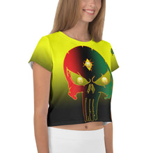 Load image into Gallery viewer, Yellow to Black Bornready Warrready Backside Style 1 All-Over Print Crop Tee
