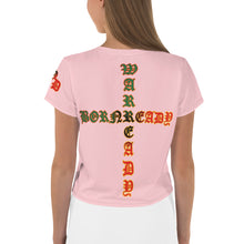Load image into Gallery viewer, Color Pink 3 Bornready Warrready Backside Style 1 Cannabis woman All-Over Print Crop Tee