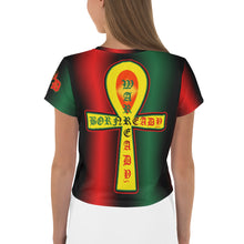 Load image into Gallery viewer, Pan African Flag Coloring style Bornready Warrready Backside Style 2 All-Over Print Crop Tee