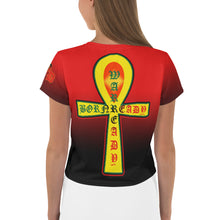 Load image into Gallery viewer, Red to Black Bornready Warrready Backside Style 2 All-Over Print Crop Tee