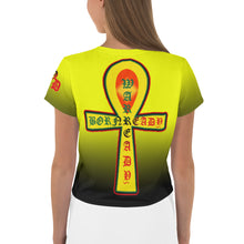 Load image into Gallery viewer, Yellow to Black Bornready Warrready Backside Style 2 All-Over Print Crop Tee