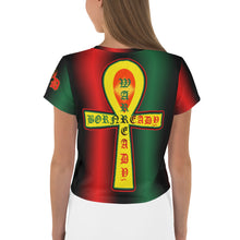 Load image into Gallery viewer, Pan African Flag Coloring style Bornready Warrready Backside Style 2 All-Over Print Crop Tee
