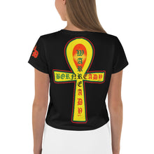 Load image into Gallery viewer, Color Black Bornready Warrready Backside Style 2 All-Over Print Crop Tee