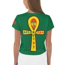 Load image into Gallery viewer, Color Green 1 Bornready Warrready Backside Style 2 All-Over Print Crop Tee