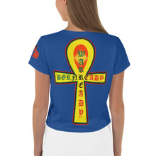Load image into Gallery viewer, Color Blue 2 Bornready Warrready Backside Style 2 All-Over Print Crop Tee