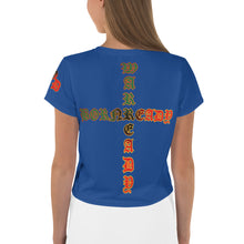 Load image into Gallery viewer, Color Blue 2 Bornready Warrready Backside Style 1 All-Over Print Crop Tee
