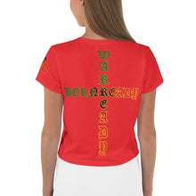 Load image into Gallery viewer, Color Red 1 Bornready Warrready Backside Style 1 All-Over Print Crop Tee