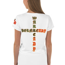 Load image into Gallery viewer, Color White Bornready Warrready Backside Style 1 All-Over Print Crop Tee