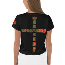 Load image into Gallery viewer, Color Black Bornready Warrready Backside Style 1 All-Over Print Crop Tee