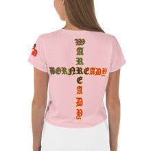 Load image into Gallery viewer, Color Pink 3 Bornready Warrready Backside Style 1 All-Over Print Crop Tee