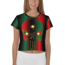 Load image into Gallery viewer, Pan African Flag Coloring style Bornready Warrready Backside Style 2 All-Over Print Crop Tee
