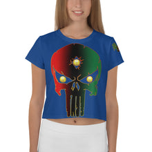 Load image into Gallery viewer, Color Blue 2 Bornready Warrready Backside Style 1 All-Over Print Crop Tee