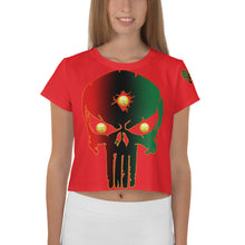 Load image into Gallery viewer, Color Red 1 Bornready Warrready Backside Style 1 All-Over Print Crop Tee