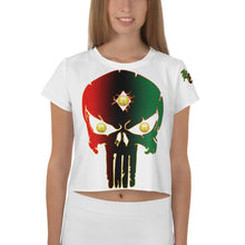 Load image into Gallery viewer, Color White Bornready Warrready Backside Style 1 All-Over Print Crop Tee