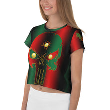 Load image into Gallery viewer, Pan African Flag Coloring style Bornready Warrready Backside Style 2 All-Over Print Crop Tee