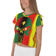 Load image into Gallery viewer, Rasta Coloring style Bornready Warrready Backside Style 2 All-Over Print Crop Tee