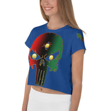 Load image into Gallery viewer, Color Blue 2 Bornready Warrready Backside Style 1 All-Over Print Crop Tee