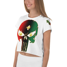 Load image into Gallery viewer, Color White Bornready Warrready Backside Style 1 All-Over Print Crop Tee