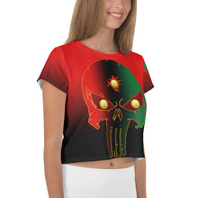 Load image into Gallery viewer, Red to Black Bornready Warrready Backside Style 2 All-Over Print Crop Tee