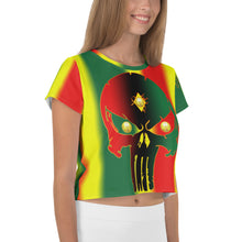 Load image into Gallery viewer, Rasta Coloring style Bornready Warrready Backside Style 2 All-Over Print Crop Tee