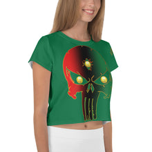 Load image into Gallery viewer, Color Green 1 Bornready Warrready Backside Style 2 All-Over Print Crop Tee