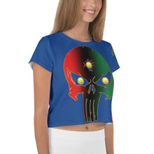Load image into Gallery viewer, Color Blue 2 Bornready Warrready Backside Style 1 All-Over Print Crop Tee