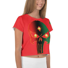 Load image into Gallery viewer, Color Red 1 Bornready Warrready Backside Style 1 All-Over Print Crop Tee
