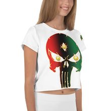Load image into Gallery viewer, Color White Bornready Warrready Backside Style 1 All-Over Print Crop Tee