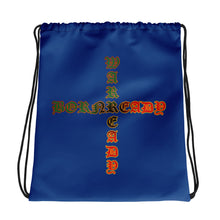 Load image into Gallery viewer, Color Blue 2 Bornready warready Style 1 Backside  Drawstring bag