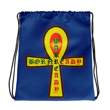 Load image into Gallery viewer, Color Blue 2 Bornready warready Style 2 Backside  Drawstring bag