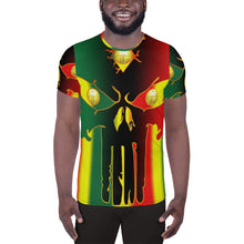 Load image into Gallery viewer, Rasta Style Huge 3 Eye Skull All-Over Print Men's Athletic T-shirt