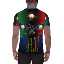 Load image into Gallery viewer, Blue to Black Colors  Huge 3 Eye Skull All-Over Print Men's Athletic T-shirt