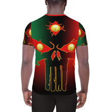 Load image into Gallery viewer, Red to Black Colors  Huge 3 Eye Skull All-Over Print Men's Athletic T-shirt