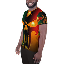 Load image into Gallery viewer, Red & Orange to Black Colors  Huge 3 Eye Skull All-Over Print Men's Athletic T-shirt