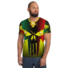Load image into Gallery viewer, Yellow to Black Colors  Huge 3 Eye Skull All-Over Print Men's Athletic T-shirt