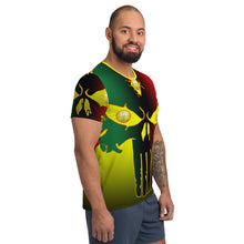Load image into Gallery viewer, Yellow to Black Colors  Huge 3 Eye Skull All-Over Print Men's Athletic T-shirt