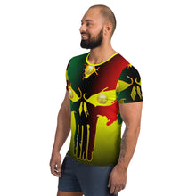 Load image into Gallery viewer, Yellow to Black Colors  Huge 3 Eye Skull All-Over Print Men's Athletic T-shirt