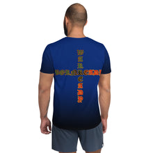 Load image into Gallery viewer, Blue to Black Colors  Bornready Warready 3 Eye Skull All-Over Print Men's Athletic T-shirt