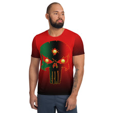 Load image into Gallery viewer, Red to Black Colors  Bornready Warready 3 Eye Skull All-Over Print Men's Athletic T-shirt