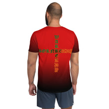 Load image into Gallery viewer, Red to Black Colors  Bornready Warready 3 Eye Skull All-Over Print Men's Athletic T-shirt