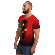 Load image into Gallery viewer, Red to Black Colors  Bornready Warready 3 Eye Skull All-Over Print Men's Athletic T-shirt