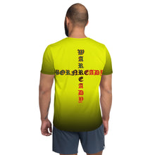 Load image into Gallery viewer, Yellow to Black Colors  Bornready Warready 3 Eye Skull All-Over Print Men's Athletic T-shirt
